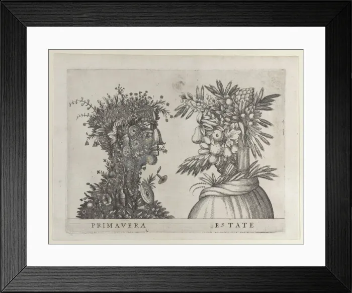 Framed Print : Spring and Summer: two heads made from flora typical of those seasons, ca. 1580-1620. ca. 1580-1620 Creator: Anon Framed Print : Spring and Summer: two heads made from flora typical of those seasons, ca. 1580-1620. ca. 1580-1620 Creator: Anon