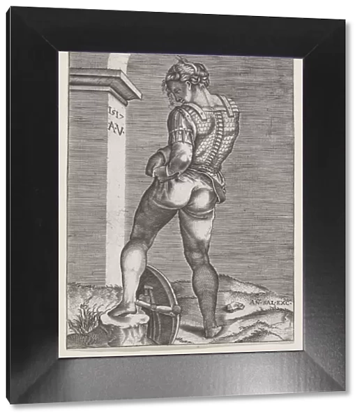 Soldier Attaching His Breeches to His Breast plate, dated 1517. dated 1517. Creator: Anon