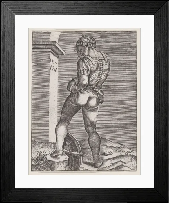 Framed Print : Soldier Attaching His Breeches to His Breast plate, dated 1517. dated 1517. Creator: Anon Framed Print : Soldier Attaching His Breeches to His Breast plate, dated 1517. dated 1517. Creator: Anon