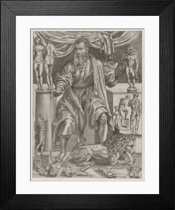 Framed Print : Portrait of Baccio Bandinelli with Lion, 1548. 1548. Creator: Anon Framed Print : Portrait of Baccio Bandinelli with Lion, 1548. 1548. Creator: Anon