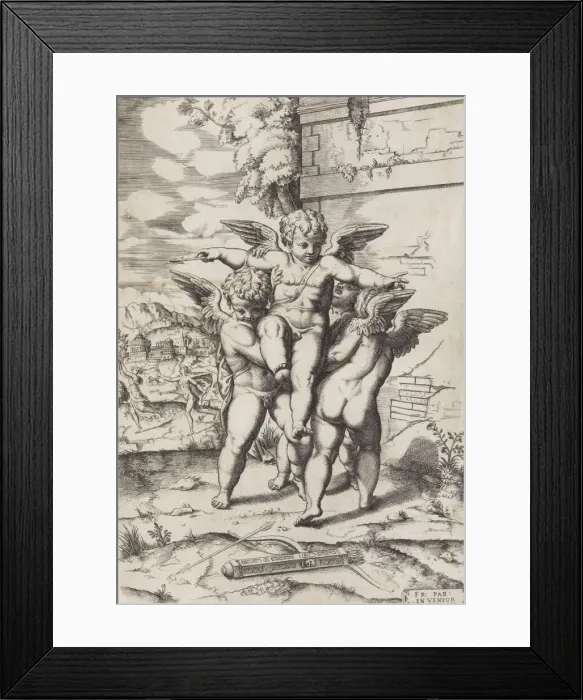 Framed Print : [Four Cupids; Apollo and Daphne in the Background], 16th-early 17th cen... 16th-early 17th century. Creator: Anon