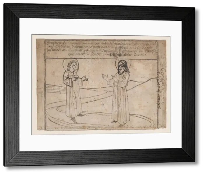Framed Print : Elias and Enoch Descend from Heaven, from a Quindecim signa extremi judicii diem... ca. 1465-1475. Creator: Anon Framed Print : Elias and Enoch Descend from Heaven, from a Quindecim signa extremi judicii diem... ca. 1465-1475. Creator: Anon