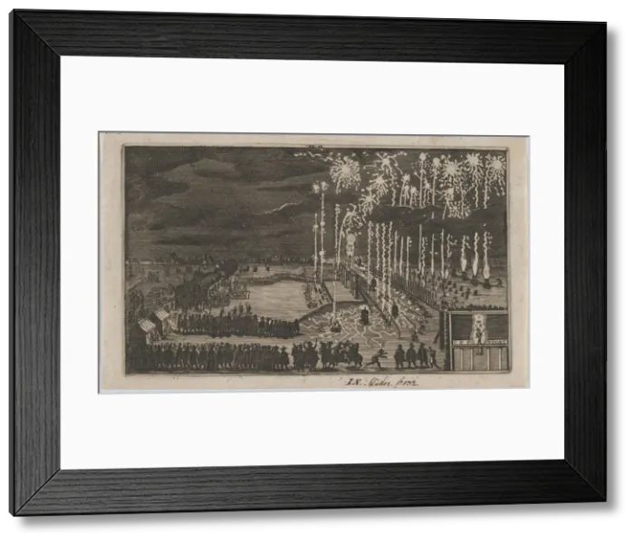 Framed Print : Firework display, Nuremberg 1649, reduced copy of Kurze Beschreibung dess kunstlich... after 1649. Creator: Anon Framed Print : Firework display, Nuremberg 1649, reduced copy of Kurze Beschreibung dess kunstlich... after 1649. Creator: Anon