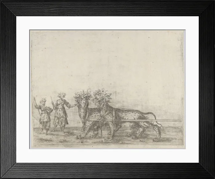 Framed Print : Procession, with two figures and two lions, 16th century. 16th century. Creator: Anon