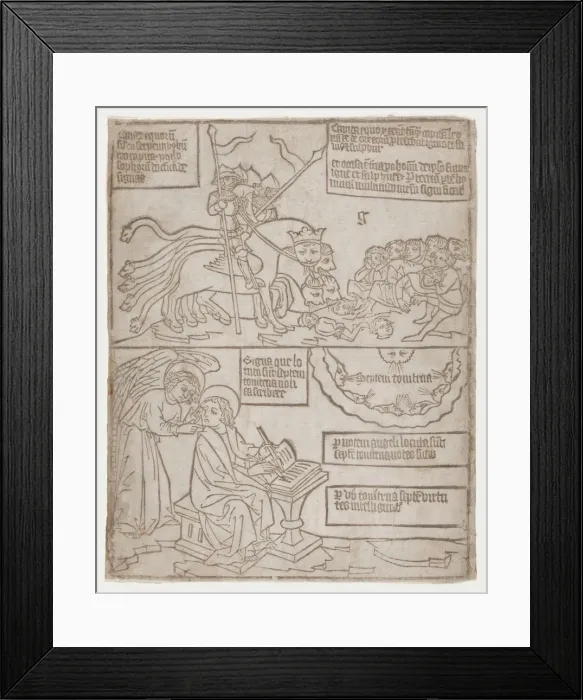 Framed Print : The Angels of the Euphrates Killing Mankind; and The Angel Preventing Saint John from... 1440-1450. Creator: Anon Framed Print : The Angels of the Euphrates Killing Mankind; and The Angel Preventing Saint John from... 1440-1450. Creator: Anon