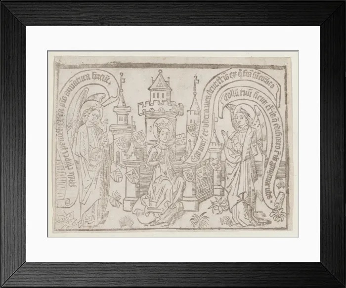 Framed Print : Thy Neck Is Like the Tower of David, illustration from a Canticum Canticorum bloc... ca. 1460 / 1465. Creator: Anon Framed Print : Thy Neck Is Like the Tower of David, illustration from a Canticum Canticorum bloc... ca. 1460 / 1465. Creator: Anon