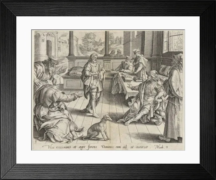 Framed Print : The King Summoning the Servant, from The Parable of the Unmerciful Servant, bound in Thesa... 1585. Creator: Anon Framed Print : The King Summoning the Servant, from The Parable of the Unmerciful Servant, bound in Thesa... 1585. Creator: Anon