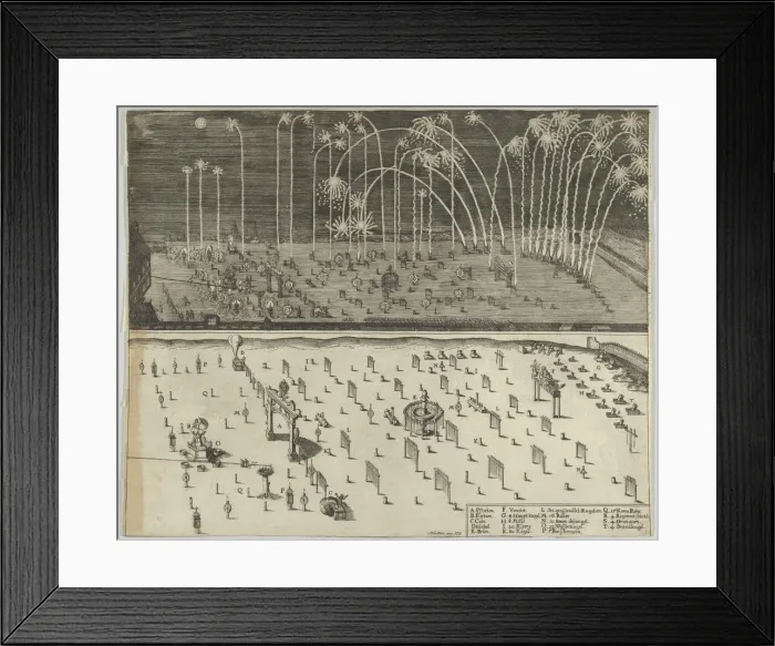 Framed Print : Fireworks display, Nuremberg, 1659. Creator: Anon Framed Print : Fireworks display, Nuremberg, 1659. Creator: Anon