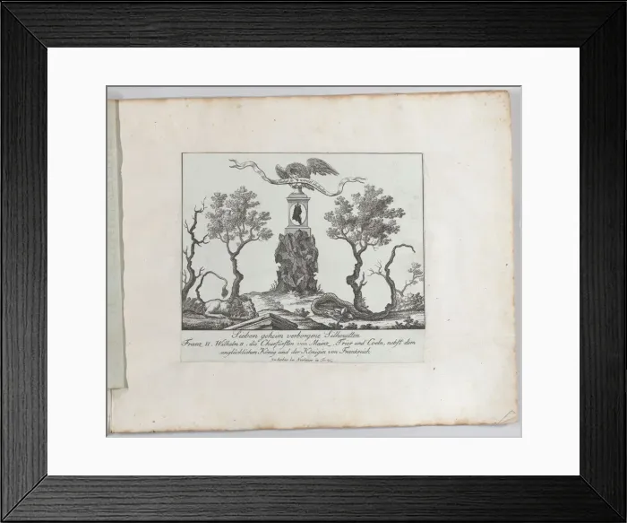 Framed Print : Landscape containing seven silhouettes, 1793-1800. Creator: Anon Framed Print : Landscape containing seven silhouettes, 1793-1800. Creator: Anon