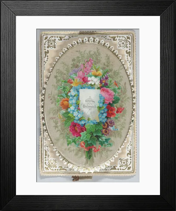 Framed Print : Valentine - Mechanical, pull tab bouquet, ca. 1875. ca. 1875. Creator: Anon Framed Print : Valentine - Mechanical, pull tab bouquet, ca. 1875. ca. 1875. Creator: Anon