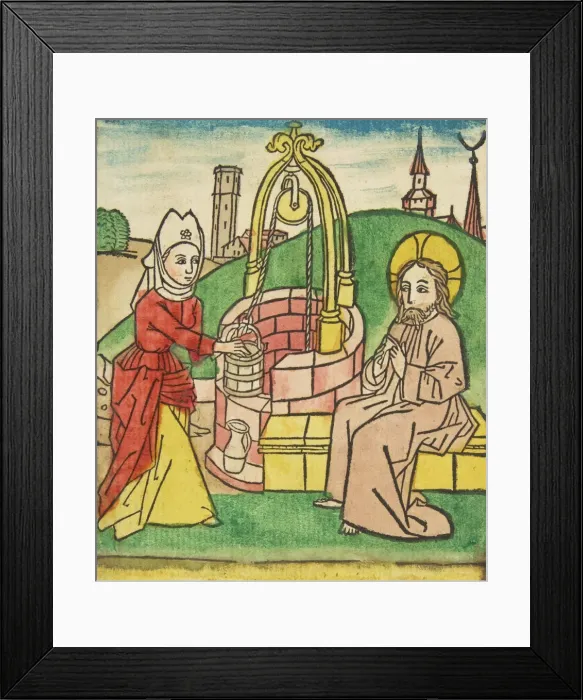 Framed Print : Christ and the Samaritan Woman (Schr. 141c), 15th century. 15th century. Creator: Anon Framed Print : Christ and the Samaritan Woman (Schr. 141c), 15th century. 15th century. Creator: Anon