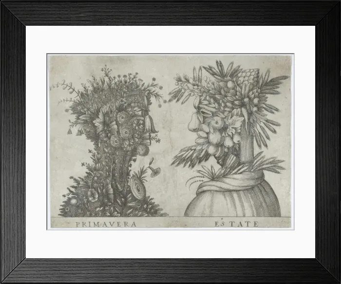 Framed Print : Spring and Summer: two heads made from flora typical of those seasons, ca. 1580-1620. ca. 1580-1620 Creator: Anon Framed Print : Spring and Summer: two heads made from flora typical of those seasons, ca. 1580-1620. ca. 1580-1620 Creator: Anon