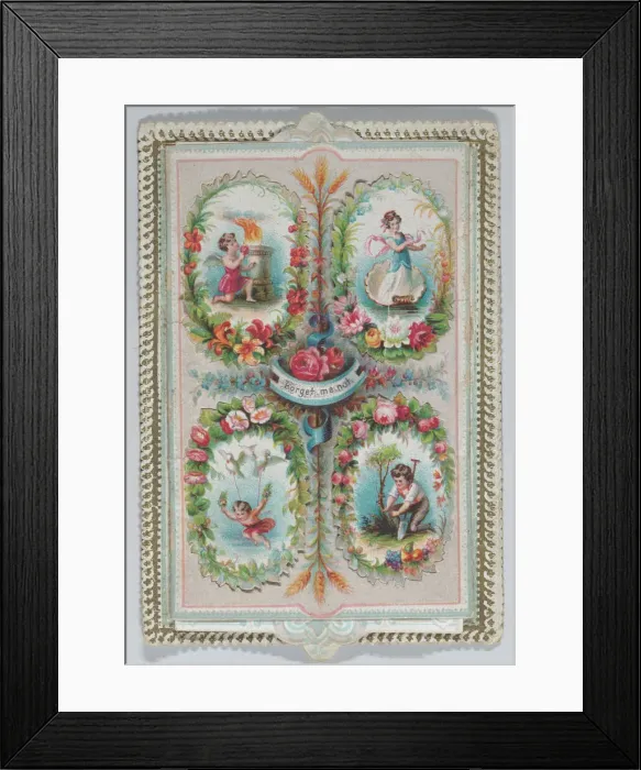 Framed Print : Valentine - Mechanical, four ovals, flaps, images, ca. 1875. ca. 1875. Creator: Anon Framed Print : Valentine - Mechanical, four ovals, flaps, images, ca. 1875. ca. 1875. Creator: Anon