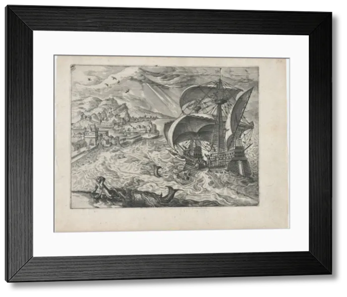 Framed Print : Landscape with a Ship and Jonah and the Whale, ca. 1570. ca. 1570. Creators: Anon, Lucas Gassel Framed Print : Landscape with a Ship and Jonah and the Whale, ca. 1570. ca. 1570. Creators: Anon, Lucas Gassel