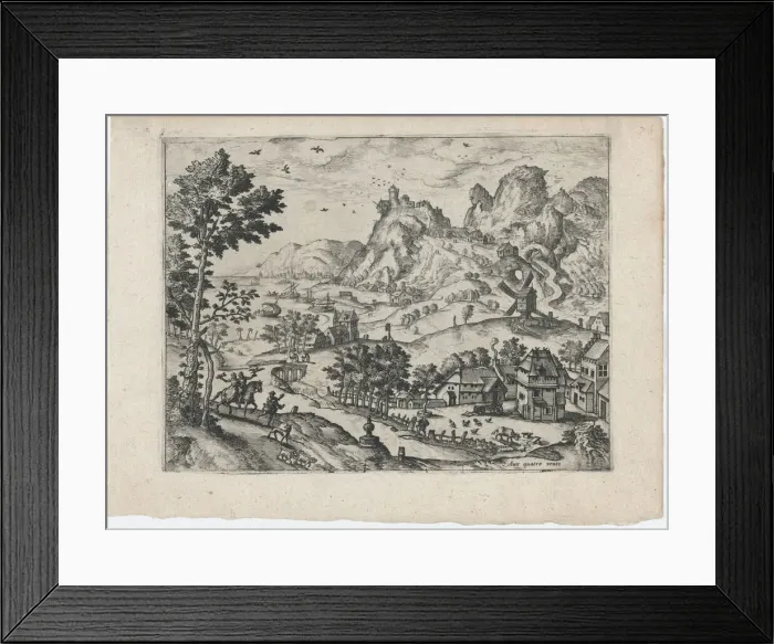 Framed Print : Mountain Landscape with Falconers, ca. 1570. ca. 1570. Creators: Anon, Lucas Gassel Framed Print : Mountain Landscape with Falconers, ca. 1570. ca. 1570. Creators: Anon, Lucas Gassel