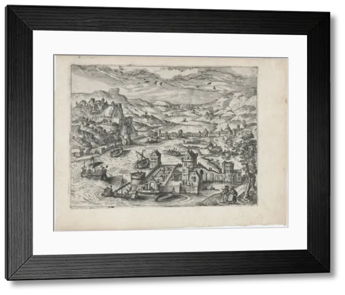 Framed Print : River Valley with a Traveling Couple, ca. 1570. ca. 1570. Creators: Anon, Lucas Gassel Framed Print : River Valley with a Traveling Couple, ca. 1570. ca. 1570. Creators: Anon, Lucas Gassel