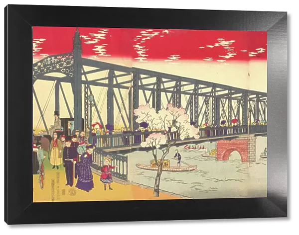 Illustration of the Opening of Azuma Bridge in Tokyo (Tokyo meisho no uchi azuma bashi shi... 1887. Creator: Inoue Yasuji)
