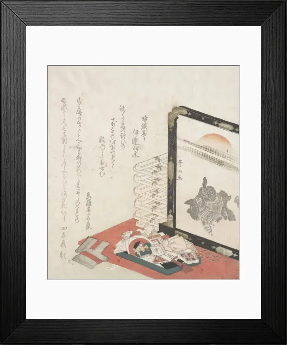 Framed Print : Screen and Miscellaneous New Year Presents, 19th century. Creator: Ishikawa Kazan Framed Print : Screen and Miscellaneous New Year Presents, 19th century. Creator: Ishikawa Kazan