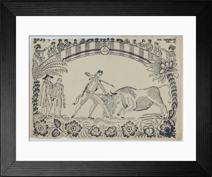 Framed Print : Suerte X: A torero prepares to stab the bull, ca. 1850-80. ca. 1850-80. Creator: Anon Framed Print : Suerte X: A torero prepares to stab the bull, ca. 1850-80. ca. 1850-80. Creator: Anon