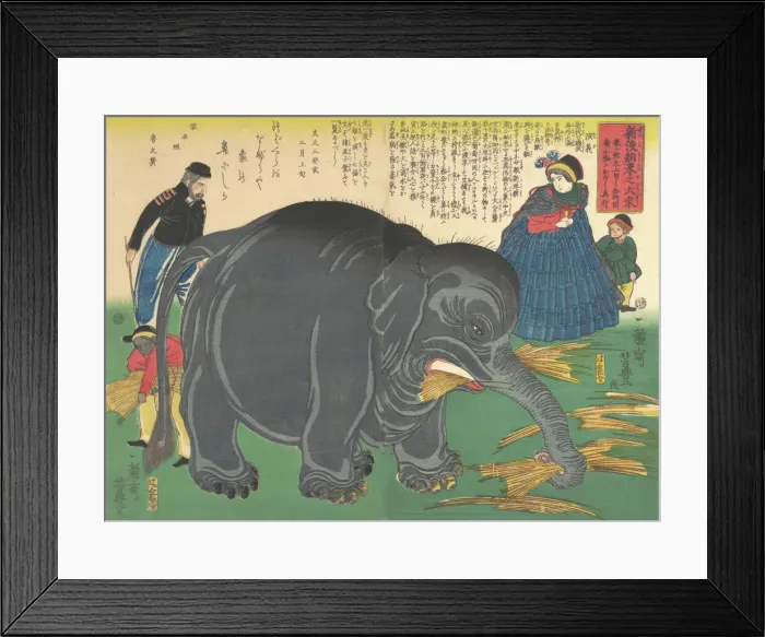 Framed Print : Newly Imported Great Elephant, 2nd month, 1863. 2nd month, 1863. Creator: Ichiryusai Yoshitoyo Framed Print : Newly Imported Great Elephant, 2nd month, 1863. 2nd month, 1863. Creator: Ichiryusai Yoshitoyo