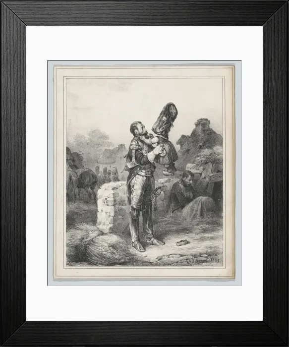 Framed Print : Soldier and small girl, 1829. Creator: Hippolyte Bellangé Framed Print : Soldier and small girl, 1829. Creator: Hippolyte Bellangé