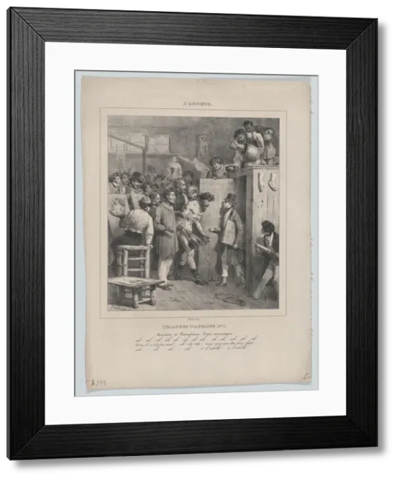 Framed Print : Responsibilities of an Atelier: Number 1: The Arrival and Reception of a Newcomer, 1832. Creator: Hippolyte Bellangé Framed Print : Responsibilities of an Atelier: Number 1: The Arrival and Reception of a Newcomer, 1832. Creator: Hippolyte Bellangé