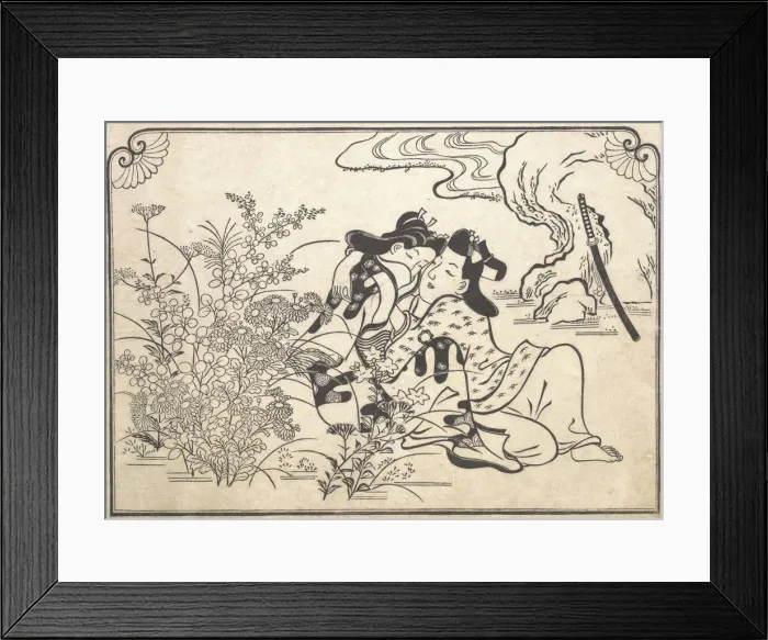 Framed Print : Lovers Beside Flowering Autumn Grasses, 1680s. Creator: Hishikawa Moronobu Framed Print : Lovers Beside Flowering Autumn Grasses, 1680s. Creator: Hishikawa Moronobu