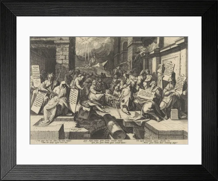 Framed Print : The Adoration of the Shepherds, Surrounded by Moses and Five Prophets, 1588. Creator: Jacob Matham Framed Print : The Adoration of the Shepherds, Surrounded by Moses and Five Prophets, 1588. Creator: Jacob Matham