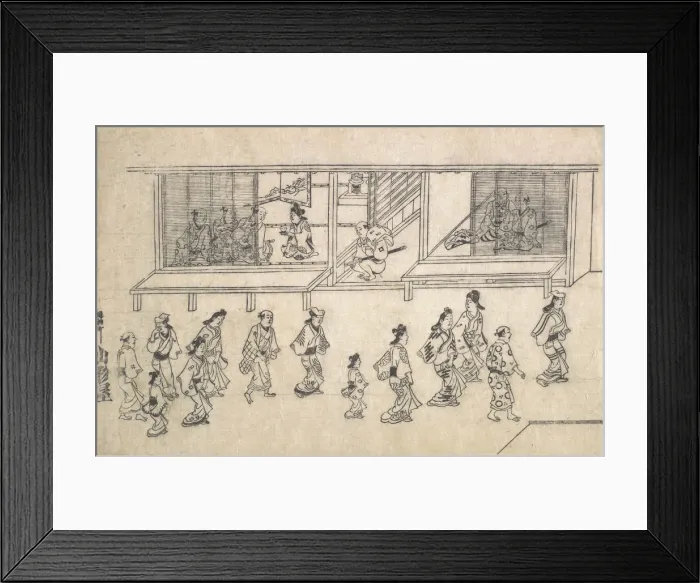 Framed Print : Street Scene in the Yoshiwara. Creator: Hishikawa Moronobu Framed Print : Street Scene in the Yoshiwara. Creator: Hishikawa Moronobu
