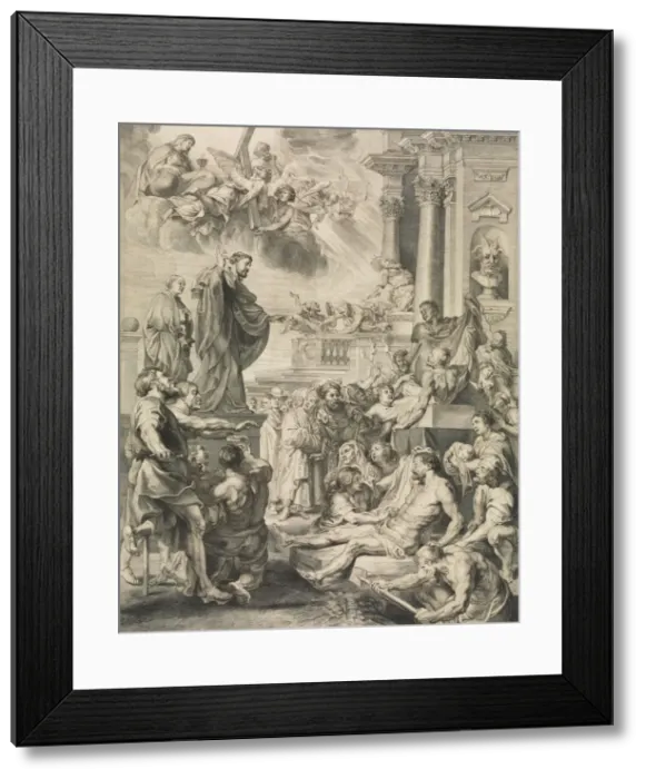 Framed Print : Reproductive Print of the Miracles of St. Francis Xavier Altarpiece, 1615-39. Creator: Ignatius Cornelis Marinus Framed Print : Reproductive Print of the Miracles of St. Francis Xavier Altarpiece, 1615-39. Creator: Ignatius Cornelis Marinus