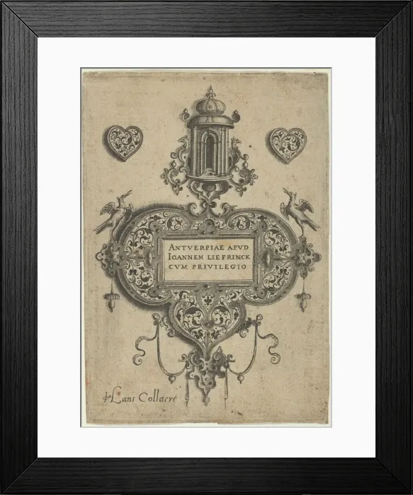 Framed Print : Title Plate, from Pendant Designs with Architectural Elements and Vegetal-Arabesque... before 1573. Creator: Jan Collaert I Framed Print : Title Plate, from Pendant Designs with Architectural Elements and Vegetal-Arabesque... before 1573. Creator: Jan Collaert I