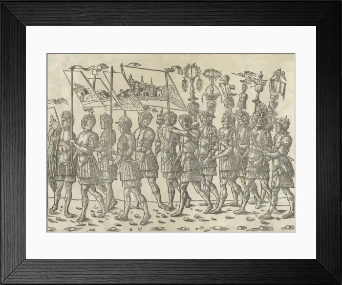 Framed Print : Figures carrying standards and trophies: from The Triumph of Caesar, 1504. Creator: Jacob von Strassburg Framed Print : Figures carrying standards and trophies: from The Triumph of Caesar, 1504. Creator: Jacob von Strassburg