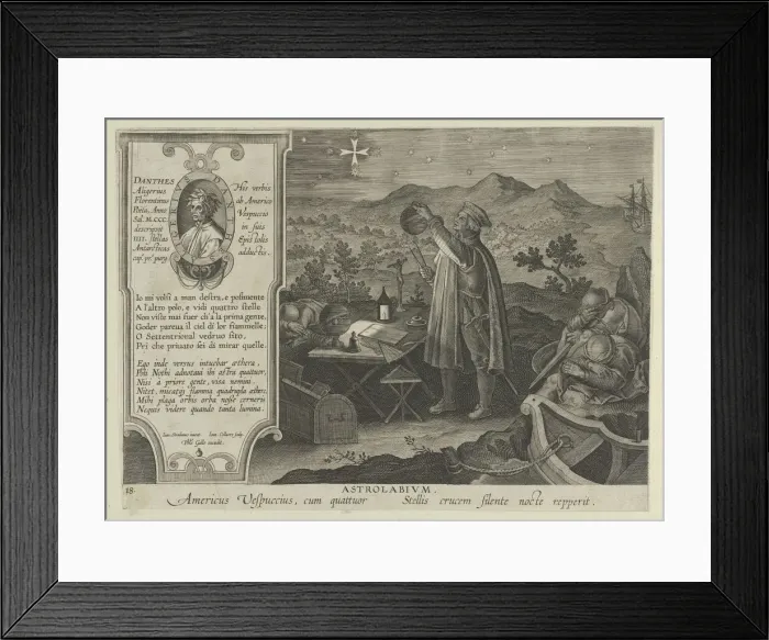 Framed Print : New Inventions of Modern Times [Nova Reperta], Amerigo Vespucci Discovering the Southe... ca. 1600. Creator: Jan Collaert I