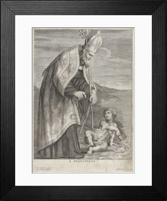 Framed Print : Saint Augustine, appearing to a child on a beach, ca. 1640-60. Creator: Jacob Neeffs Framed Print : Saint Augustine, appearing to a child on a beach, ca. 1640-60. Creator: Jacob Neeffs