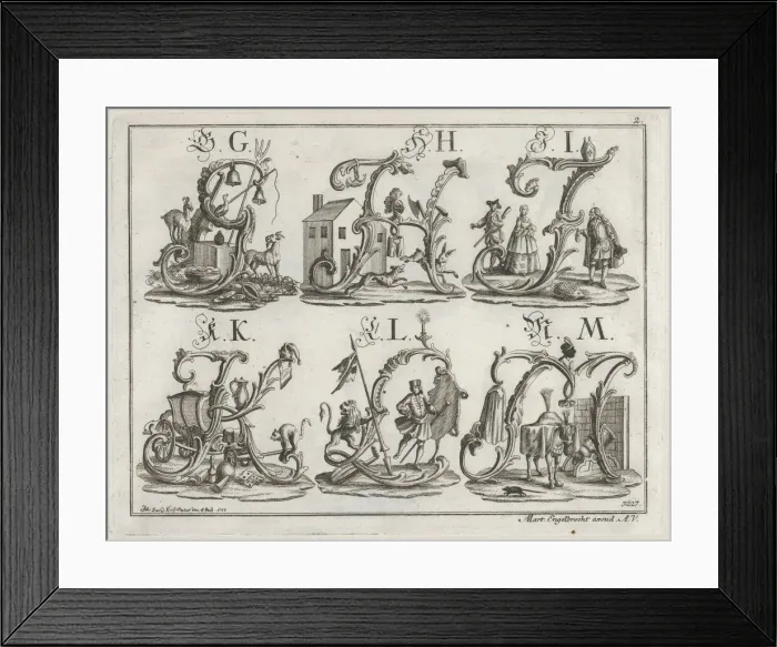 Framed Print : Decorated Roman alphabet, 1755. Creator: Johann David Nessenthaler Framed Print : Decorated Roman alphabet, 1755. Creator: Johann David Nessenthaler