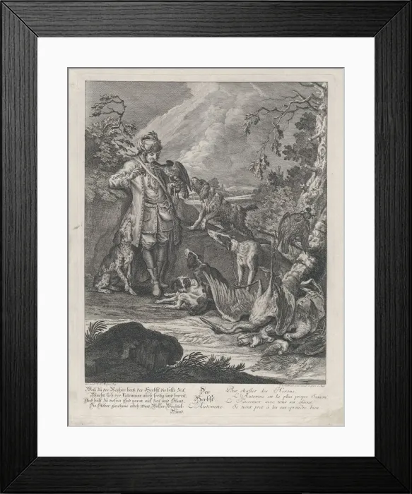 Framed Print : Autumn from the Dogs Four Seasons, 1720-1767. Creator: Johann Elias Ridinger Framed Print : Autumn from the Dogs Four Seasons, 1720-1767. Creator: Johann Elias Ridinger