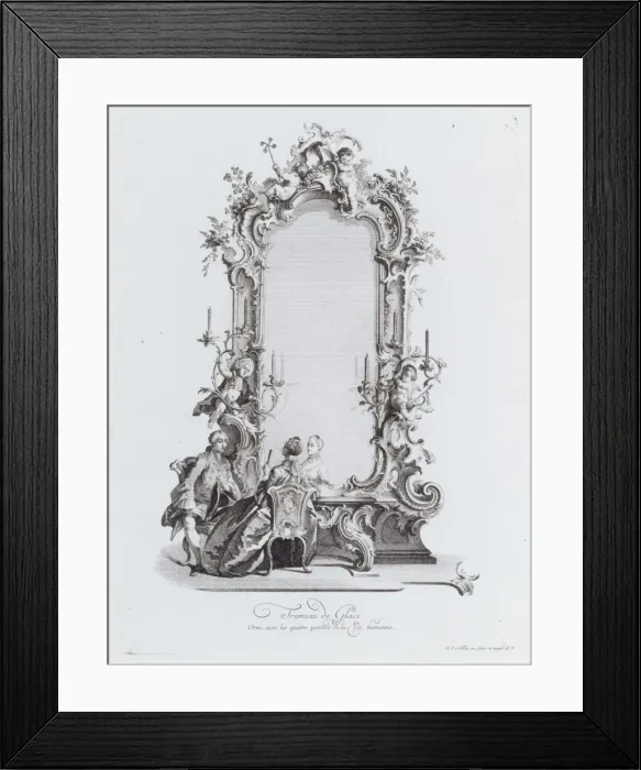 Framed Print : Trumeau de Glace, Orneavec les quatres parties de la Vie humaine, 18th century. Creator: Johann Esaias Nilson Framed Print : Trumeau de Glace, Orneavec les quatres parties de la Vie humaine, 18th century. Creator: Johann Esaias Nilson