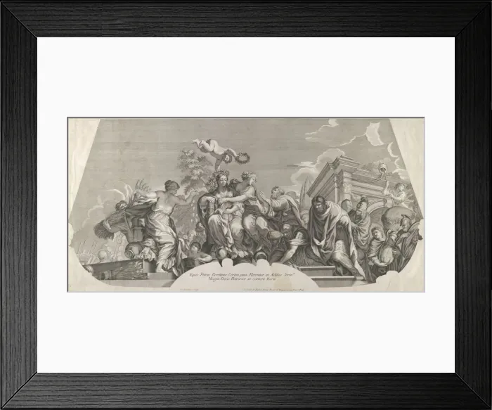 Framed Print : An allegorical composition with Charity and prisoners in chains; a plate from Rossis seri... 1677. Creator: Jacques Blondeau Framed Print : An allegorical composition with Charity and prisoners in chains; a plate from Rossis seri... 1677. Creator: Jacques Blondeau