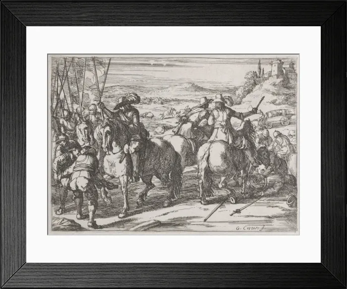 Framed Print : Plate 4: the rescuing of dead and wounded soldiers, 1635-60. Creator: Jacques Courtois Framed Print : Plate 4: the rescuing of dead and wounded soldiers, 1635-60. Creator: Jacques Courtois