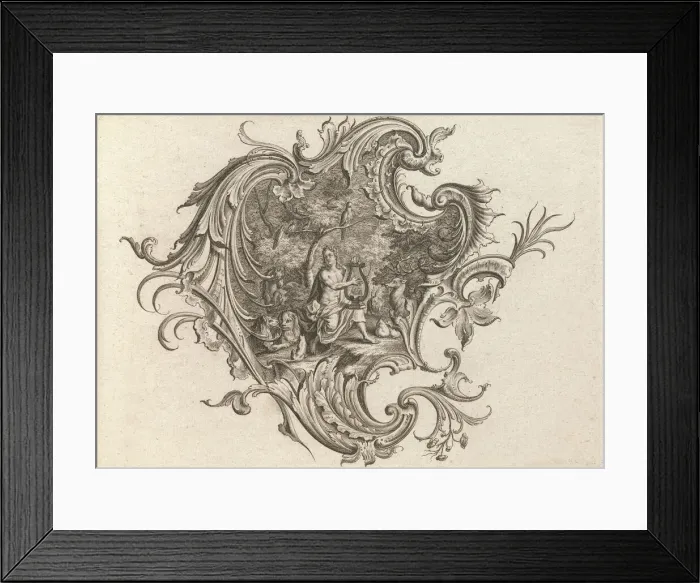 Framed Print : Design for a Cartouche and Representation of Hearing, Plate 3 from Neu I... Printed ca. 1750-56. Creator: Johann Georg Pintz Framed Print : Design for a Cartouche and Representation of Hearing, Plate 3 from Neu I... Printed ca. 1750-56. Creator: Johann Georg Pintz