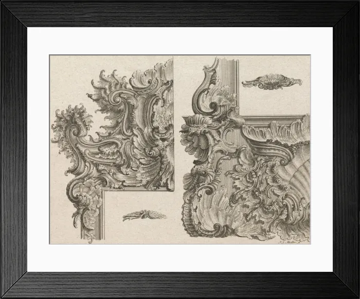 Framed Print : Suggestions for the Decoration of Frames, Plate 3 from AuBzierungen zu Thü... Printed ca. 1750-56. Creator: Johann Sebastian Muller Framed Print : Suggestions for the Decoration of Frames, Plate 3 from AuBzierungen zu Thü... Printed ca. 1750-56. Creator: Johann Sebastian Muller