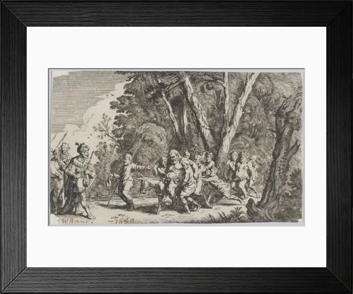 Framed Print : Plate 101: Silenus before King Midas, from Ovids Metamorphoses, 1641. Creator: Johann Wilhelm Baur Framed Print : Plate 101: Silenus before King Midas, from Ovids Metamorphoses, 1641. Creator: Johann Wilhelm Baur