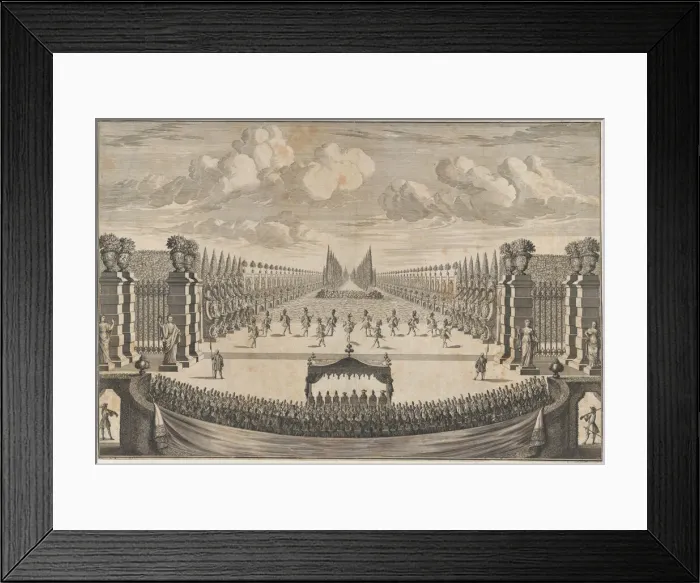 Framed Print : The royal family sitting under a canopy, watching dancers perform the final ballet of... ca. 1700. Creator: Johann Ulrich Kraus Framed Print : The royal family sitting under a canopy, watching dancers perform the final ballet of... ca. 1700. Creator: Johann Ulrich Kraus