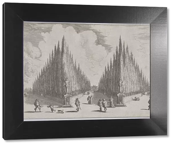 Three allees separated by two groups of trees in pointed configurations, from Views of Ga... 1636. Creator: Johann Wilhelm Baur