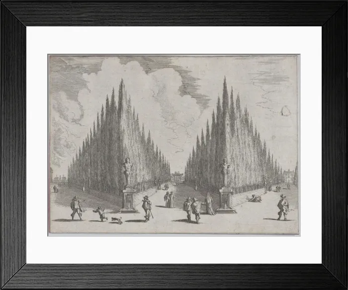 Framed Print : Three allees separated by two groups of trees in pointed configurations, from Views of Ga... 1636. Creator: Johann Wilhelm Baur