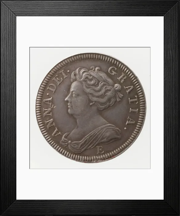 Framed Print : Queen Anne proof shilling, 1707. Creator: John Croker Framed Print : Queen Anne proof shilling, 1707. Creator: John Croker