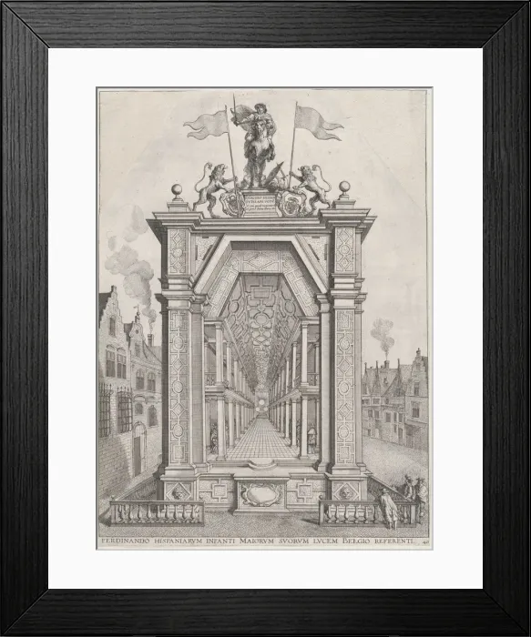 Framed Print : Plate 40: Design for festival architecture honoring the Spanish Prince Ferdinands triumph... 1636. Creators: Johannes Meursius, Willem van der Beke Framed Print : Plate 40: Design for festival architecture honoring the Spanish Prince Ferdinands triumph... 1636. Creators: Johannes Meursius, Willem van der Beke