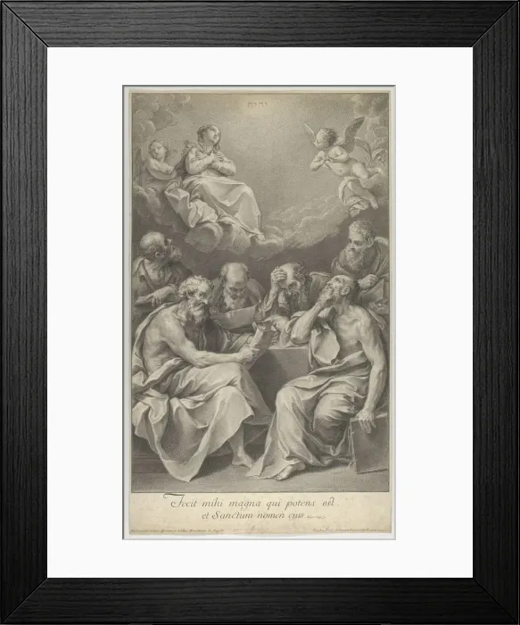 Framed Print : The doctors of the church consulting books and documents and contemplating the Virgin... ca. 1722. Creator: Johann Jakob Frey the Elder Framed Print : The doctors of the church consulting books and documents and contemplating the Virgin... ca. 1722. Creator: Johann Jakob Frey the Elder