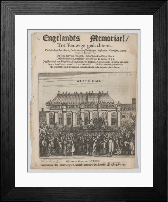 Framed Print : The Execution of King Charles I (Title page: Engelandts Memoriael), 1649. Creator: Joost Hartgerts Framed Print : The Execution of King Charles I (Title page: Engelandts Memoriael), 1649. Creator: Joost Hartgerts