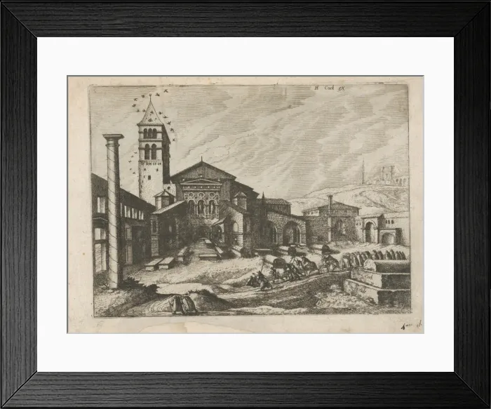 Framed Print : City with a Column and a Church, from the series Roman Ruins and Buildings, 1562. Creators: Johannes van Doetecum I, Lucas van Doetecum Framed Print : City with a Column and a Church, from the series Roman Ruins and Buildings, 1562. Creators: Johannes van Doetecum I, Lucas van Doetecum